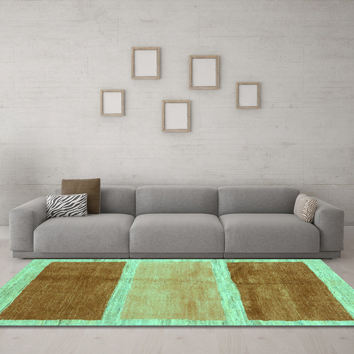 Machine Washable Abstract Turquoise Contemporary Area Rugs in a Living Room,, wshcon2876turq