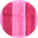 Round Machine Washable Abstract Pink Contemporary Rug, wshcon2876pnk