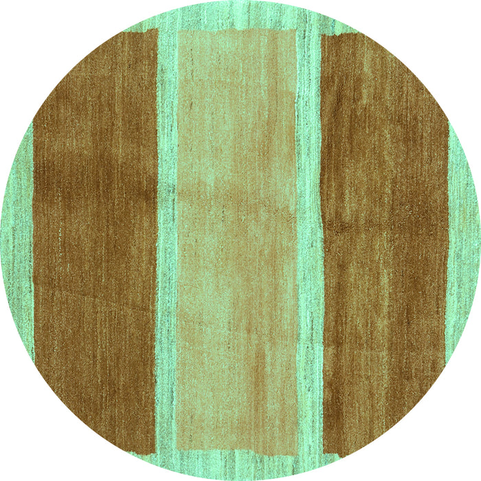 Round Abstract Turquoise Contemporary Rug, con2876turq