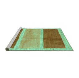 Sideview of Machine Washable Abstract Turquoise Contemporary Area Rugs, wshcon2876turq