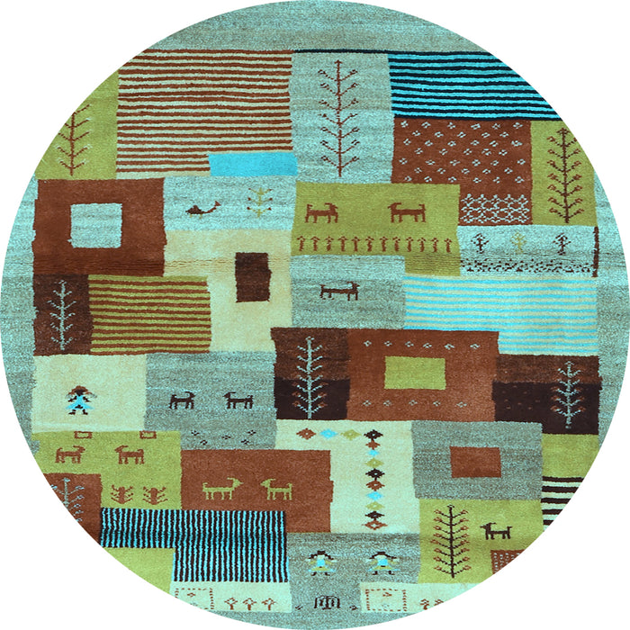 Round Abstract Light Blue Contemporary Rug, con2877lblu