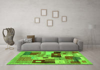 Machine Washable Abstract Green Contemporary Rug, wshcon2877grn