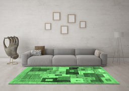 Machine Washable Abstract Emerald Green Contemporary Area Rugs in a Living Room,, wshcon2877emgrn