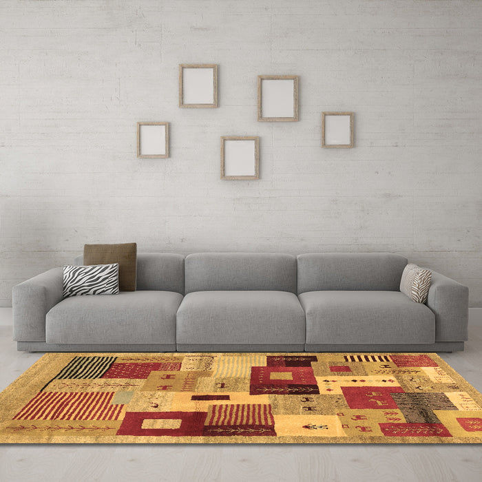 Machine Washable Abstract Brown Contemporary Rug in a Living Room,, wshcon2877brn