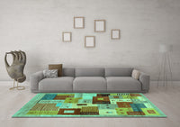 Machine Washable Abstract Turquoise Contemporary Rug, wshcon2877turq