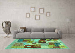 Machine Washable Abstract Turquoise Contemporary Area Rugs in a Living Room,, wshcon2877turq