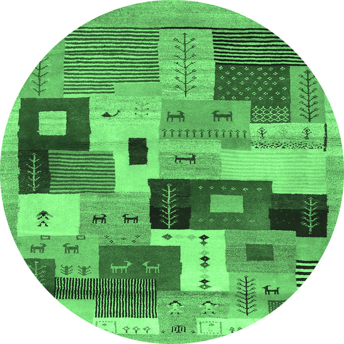 Round Abstract Emerald Green Contemporary Rug, con2877emgrn