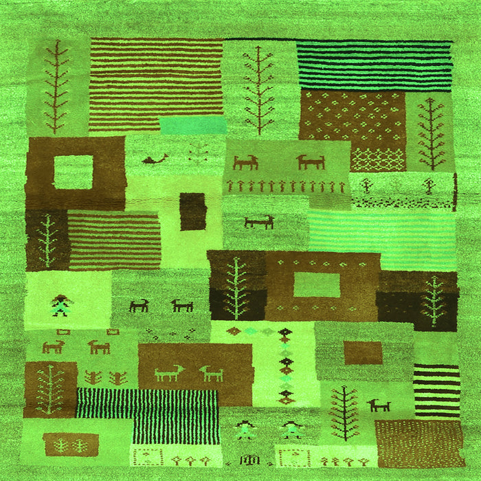 Round Machine Washable Abstract Green Contemporary Area Rugs, wshcon2877grn