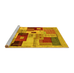 Sideview of Machine Washable Abstract Yellow Contemporary Rug, wshcon2877yw