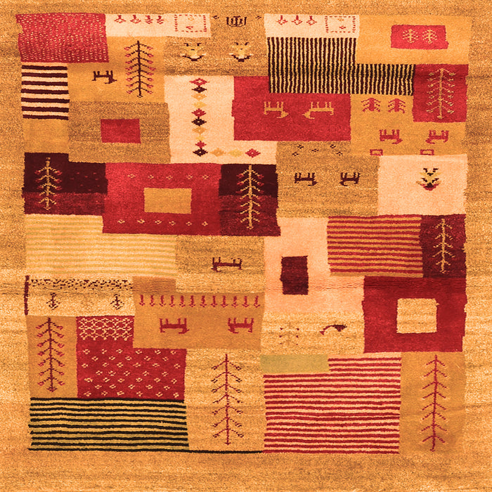 Round Machine Washable Abstract Orange Contemporary Area Rugs, wshcon2877org