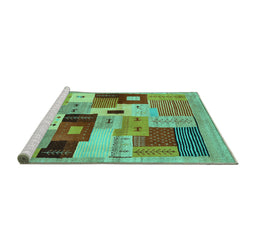 Sideview of Machine Washable Abstract Turquoise Contemporary Area Rugs, wshcon2877turq