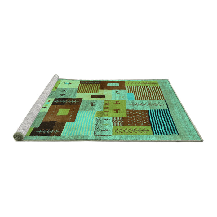 Sideview of Machine Washable Abstract Turquoise Contemporary Area Rugs, wshcon2877turq