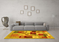 Machine Washable Abstract Yellow Contemporary Rug, wshcon2877yw