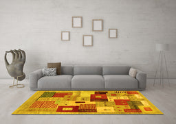 Machine Washable Abstract Yellow Contemporary Rug in a Living Room, wshcon2877yw