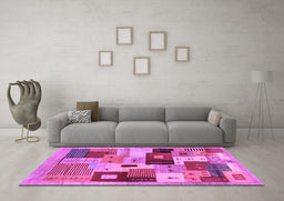 Machine Washable Abstract Purple Contemporary Area Rugs in a Living Room, wshcon2877pur