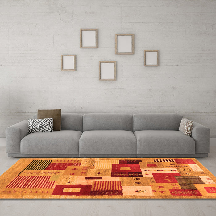 Machine Washable Abstract Orange Contemporary Area Rugs in a Living Room, wshcon2877org
