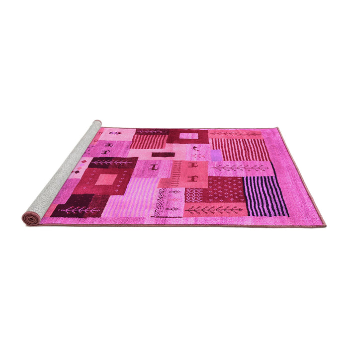 Sideview of Machine Washable Abstract Pink Contemporary Rug, wshcon2877pnk