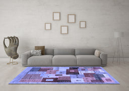 Machine Washable Abstract Blue Contemporary Rug in a Living Room, wshcon2877blu