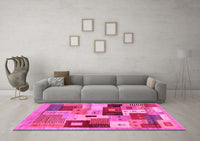 Machine Washable Abstract Pink Contemporary Rug, wshcon2877pnk