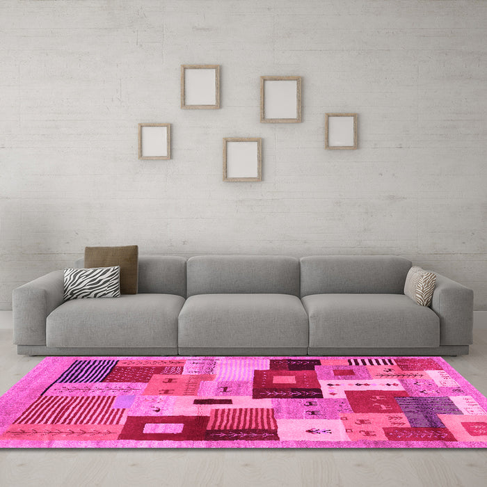 Machine Washable Abstract Pink Contemporary Rug in a Living Room, wshcon2877pnk