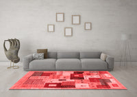 Machine Washable Abstract Red Contemporary Rug, wshcon2877red