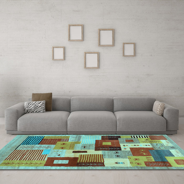Machine Washable Abstract Light Blue Contemporary Rug in a Living Room, wshcon2877lblu