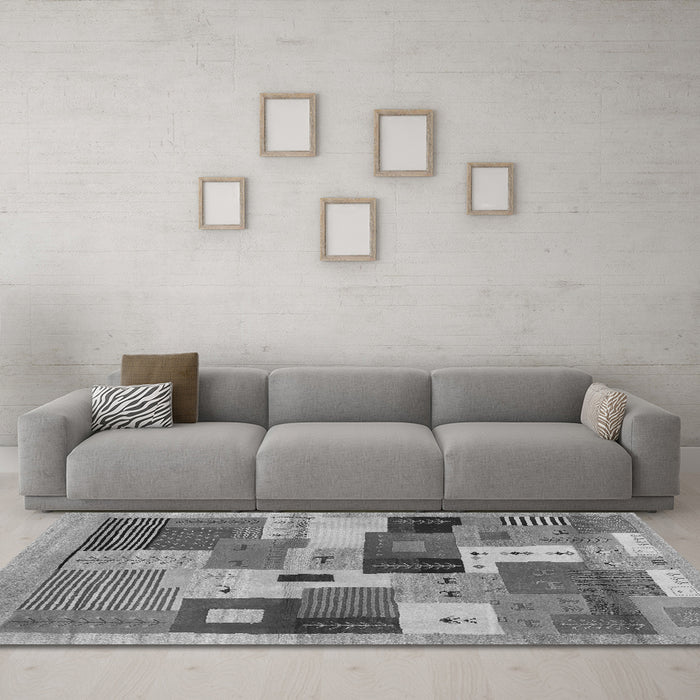Machine Washable Abstract Gray Contemporary Rug in a Living Room,, wshcon2877gry