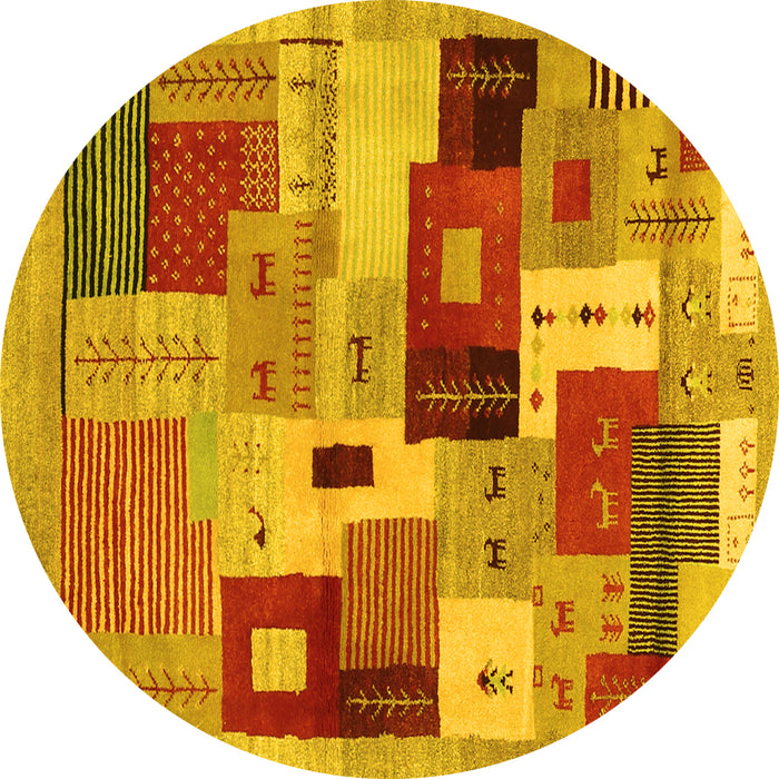 Round Machine Washable Abstract Yellow Contemporary Rug, wshcon2877yw