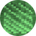 Round Machine Washable Checkered Emerald Green Modern Area Rugs, wshcon2878emgrn