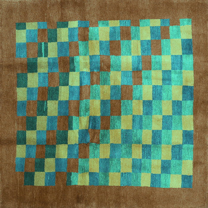 Square Checkered Turquoise Modern Rug, con2878turq