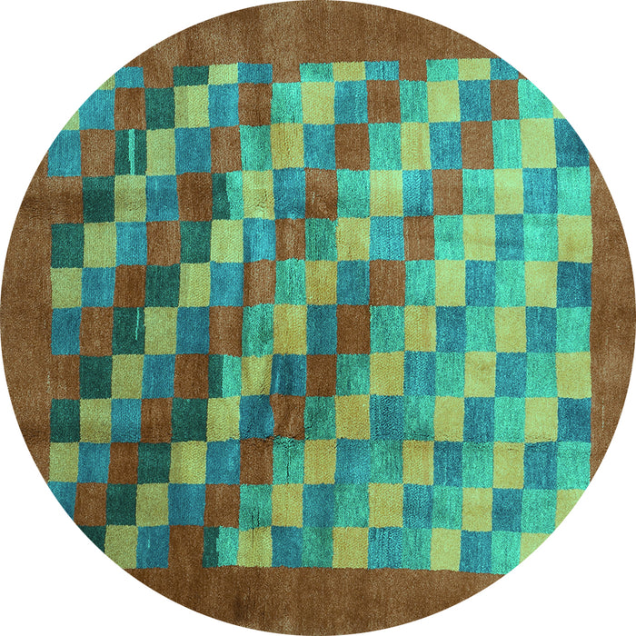 Round Checkered Turquoise Modern Rug, con2878turq
