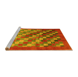 Sideview of Machine Washable Checkered Yellow Modern Rug, wshcon2878yw