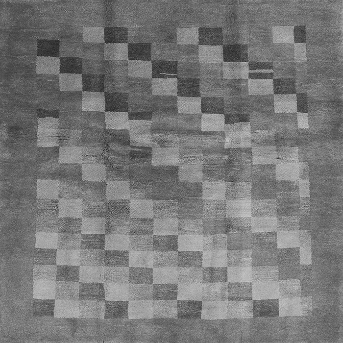 Round Machine Washable Checkered Gray Modern Rug, wshcon2878gry