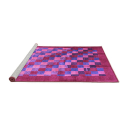 Sideview of Machine Washable Checkered Purple Modern Area Rugs, wshcon2878pur