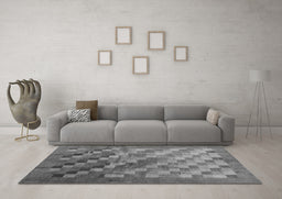 Machine Washable Checkered Gray Modern Rug in a Living Room,, wshcon2878gry