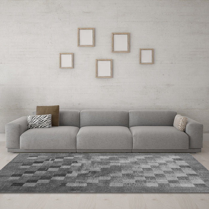 Machine Washable Checkered Gray Modern Rug in a Living Room,, wshcon2878gry