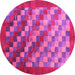 Round Machine Washable Checkered Pink Modern Rug, wshcon2878pnk