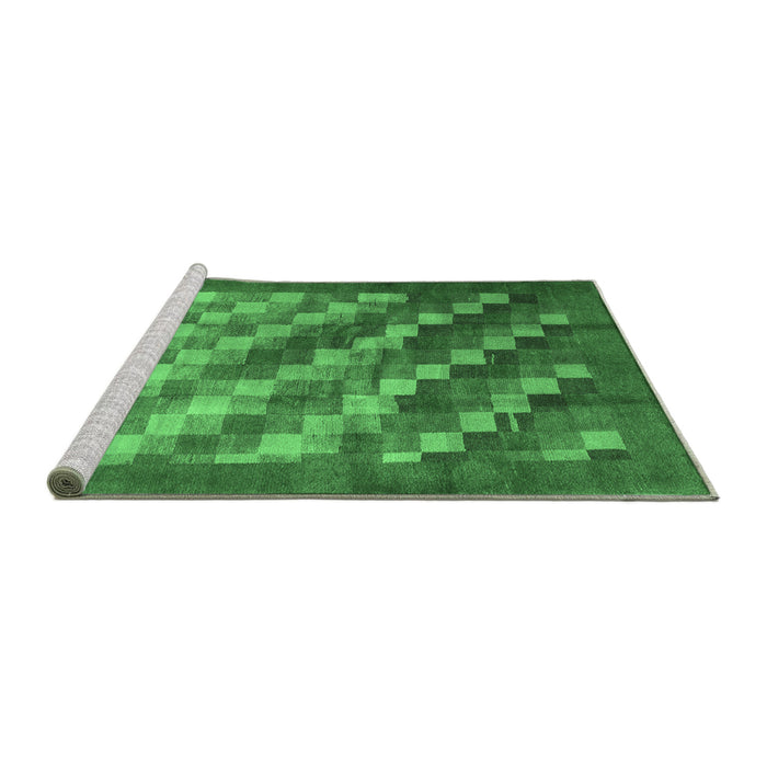 Sideview of Machine Washable Checkered Emerald Green Modern Area Rugs, wshcon2878emgrn