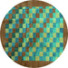 Round Machine Washable Checkered Turquoise Modern Area Rugs, wshcon2878turq