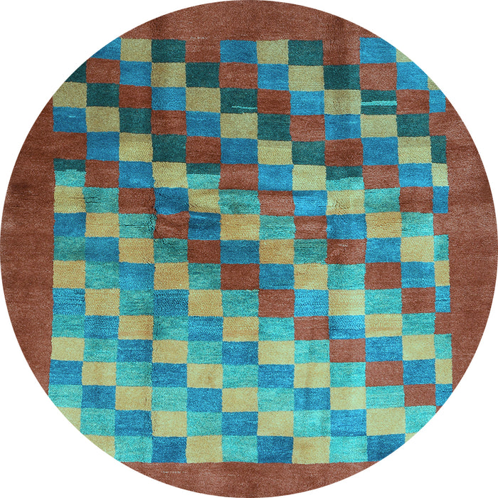 Round Machine Washable Checkered Light Blue Modern Rug, wshcon2878lblu