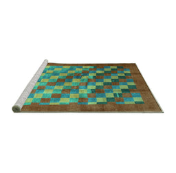 Sideview of Machine Washable Checkered Turquoise Modern Area Rugs, wshcon2878turq