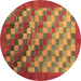 Round Machine Washable Checkered Brown Modern Rug, wshcon2878brn