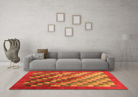 Machine Washable Checkered Orange Modern Rug, wshcon2878org