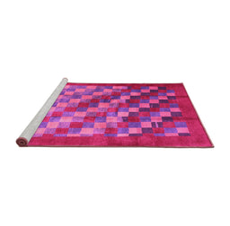 Sideview of Machine Washable Checkered Pink Modern Rug, wshcon2878pnk