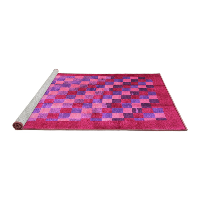 Sideview of Machine Washable Checkered Pink Modern Rug, wshcon2878pnk