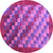 Round Machine Washable Checkered Purple Modern Area Rugs, wshcon2878pur