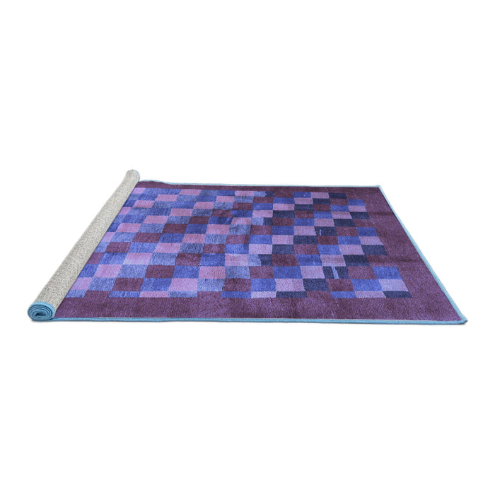Sideview of Machine Washable Checkered Blue Modern Rug, wshcon2878blu