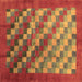 Square Machine Washable Checkered Brown Modern Rug, wshcon2878brn