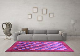 Machine Washable Checkered Purple Modern Area Rugs in a Living Room, wshcon2878pur