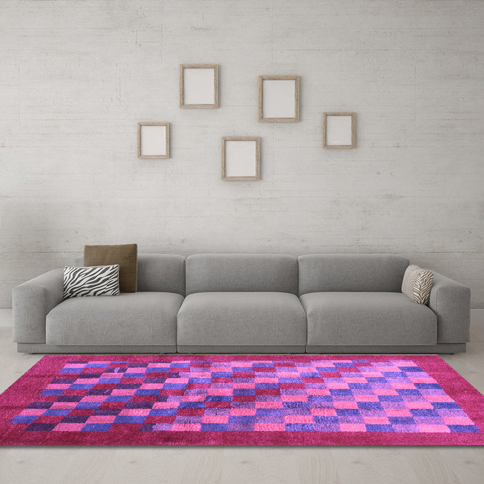 Machine Washable Checkered Purple Modern Area Rugs in a Living Room, wshcon2878pur